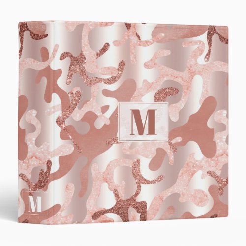 Custom Metallic Rose Gold Glitter Pink Marble Camo 3 Ring Binder