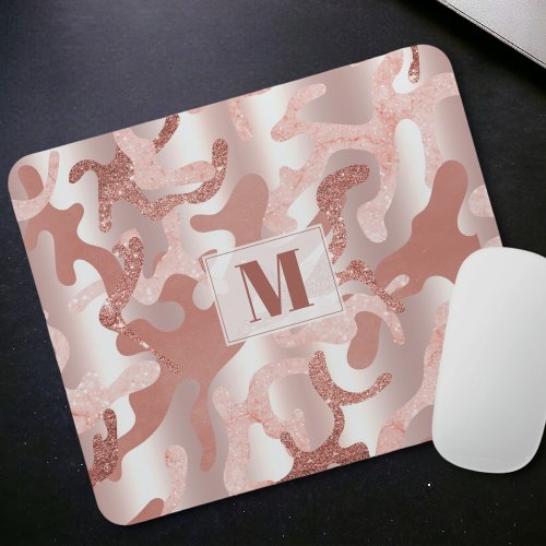 Custom Metallic Rose Gold Glitter Pink Marble Camo Mouse Pad