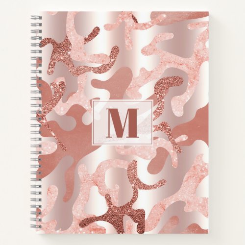 Custom Metallic Rose Gold Glitter Pink Marble Camo Notebook