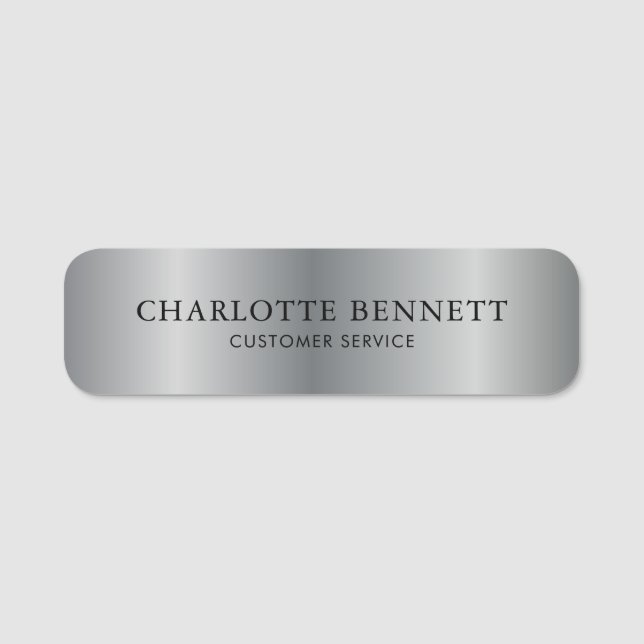 Custom Metallic Silver Office Employee Staff Name Tag (Front)