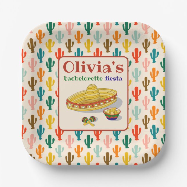 Custom Mexican Fiesta Bachelorette Party  Paper Plates (Front)
