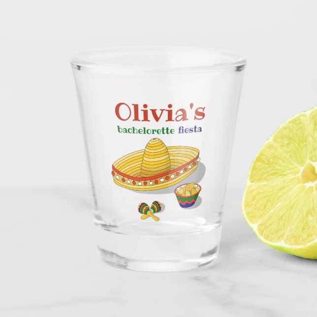 Custom Mexican Fiesta Bachelorette Party  Shot Glass (Front)