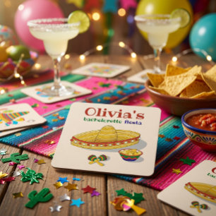 Custom Mexican Fiesta Bachelorette Party Square Paper Coaster