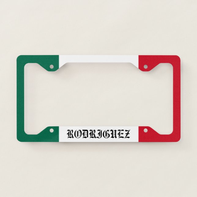 Custom Mexican Flag Last Name License Plate Frame (Front)