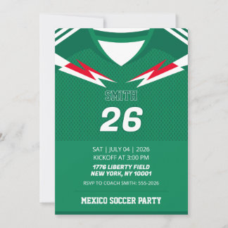 Custom Mexico Soccer Jersey Birthday Invite