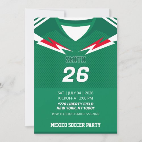 Custom Mexico Soccer Jersey Birthday Invite