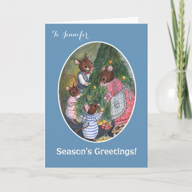 Custom Mice Christmas Tree Season's Greetings Holiday Card (Front)