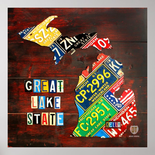 Custom Michigan License Plate Map w/ name Poster (Front)