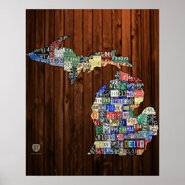 Custom Michigan License Plate Map w/ Name Poster (Front)