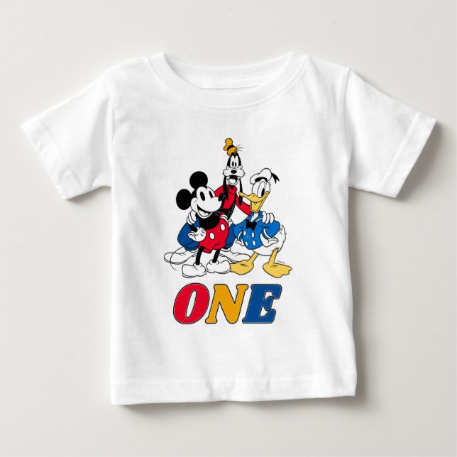Custom Mickey and Friends 1st Birthday Boy Baby T-Shirt (Front)
