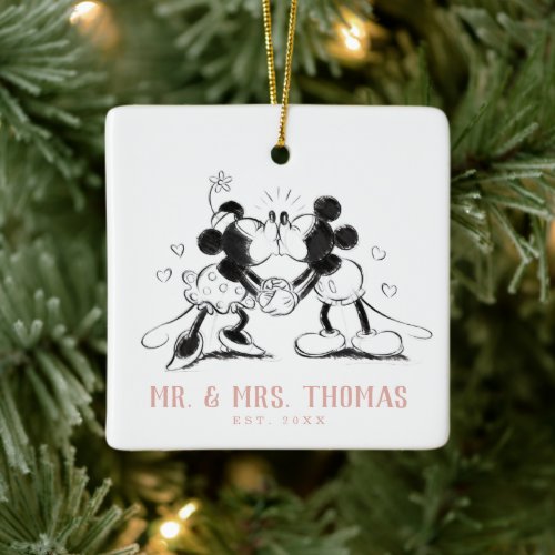Custom Mickey  Minnie  Kissing _ Wedding Ceramic Ornament
