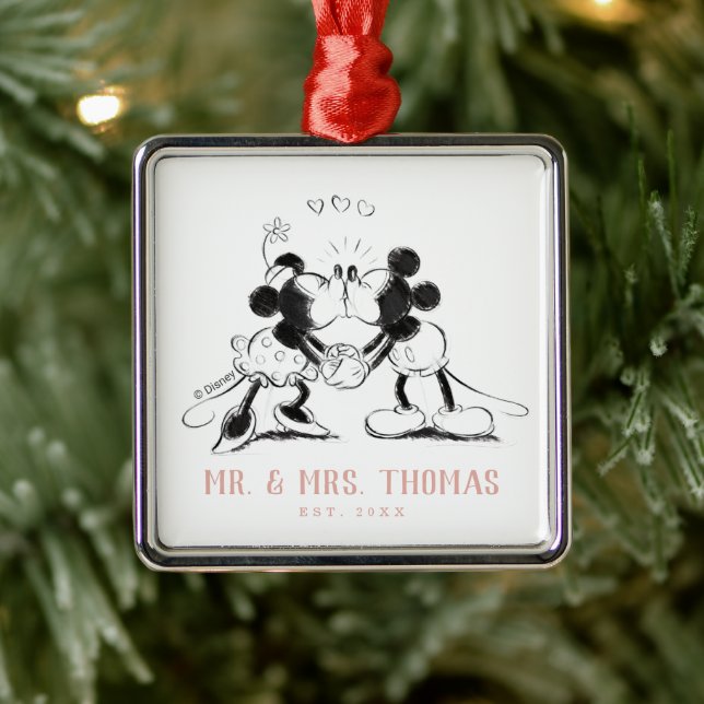 Custom Mickey & Minnie | Kissing - Wedding Metal Ornament (Tree)