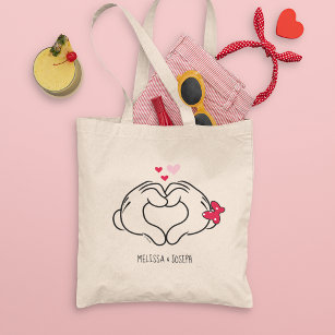 Custom Mickey & Minnie Making Heart Sign Tote Bag