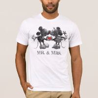 Custom Mickey & Minnie Sketch - Just Married T-Shirt