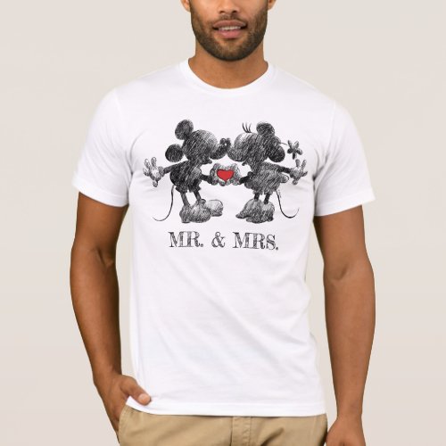 Custom Mickey  Minnie Sketch _ Just Married T_Shirt