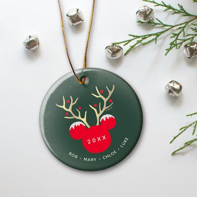 Custom Mickey Mouse Reindeer Antlers Ceramic Ornament
