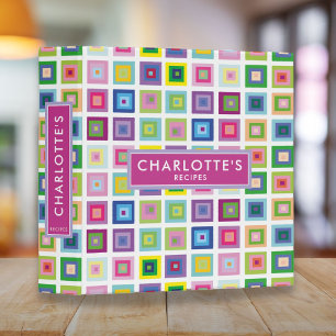 Custom Mid Century Colorful Squares Recipe 3 Ring Binder