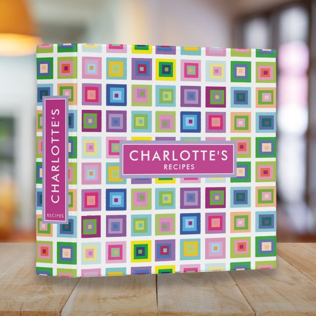 Custom Mid Century Colorful Squares Recipe 3 Ring Binder (Custom Mid Century Colorful Squares Recipe 3 Ring Binder)