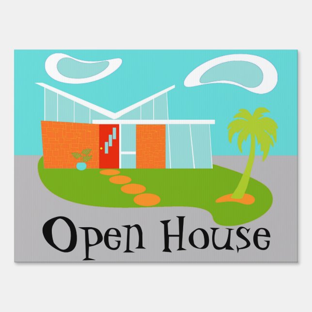Custom Mid Century Modern Cartoon House Yard Sign (Front)