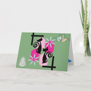 Custom Mid Century Modern Cats & Decor Holiday Fun Card
