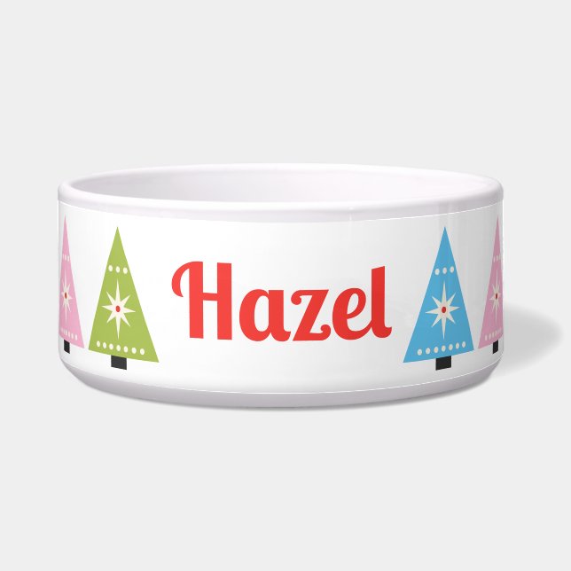 Custom Mid-Century Modern Christmas Tree Pet Bowl (Front)