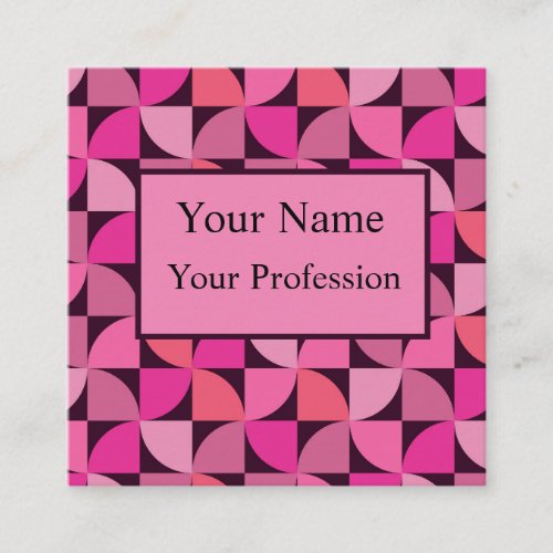 Custom mid century modern geometric pattern pink  square business card