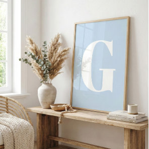 Custom Mid Century Retro Letter Initial Icy Blue Poster
