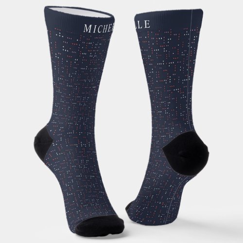 Custom Midnight Blue White Red Dot Geometric  Socks