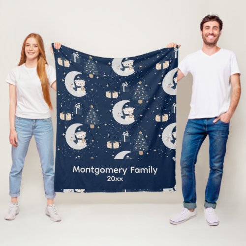 Custom Midnight Christmas | Navy, Silver & Gold Fleece Blanket