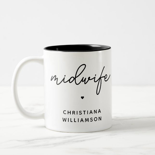 Custom Midwife Appreciation Midwifery Gifts Two-Tone Coffee Mug (Left)
