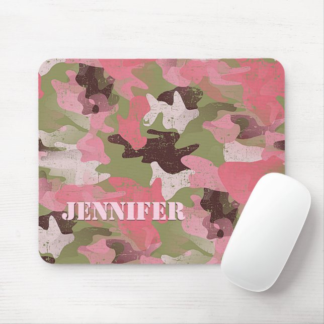 Custom Military Green Pink Camouflage Pattern Mouse Pad (With Mouse)