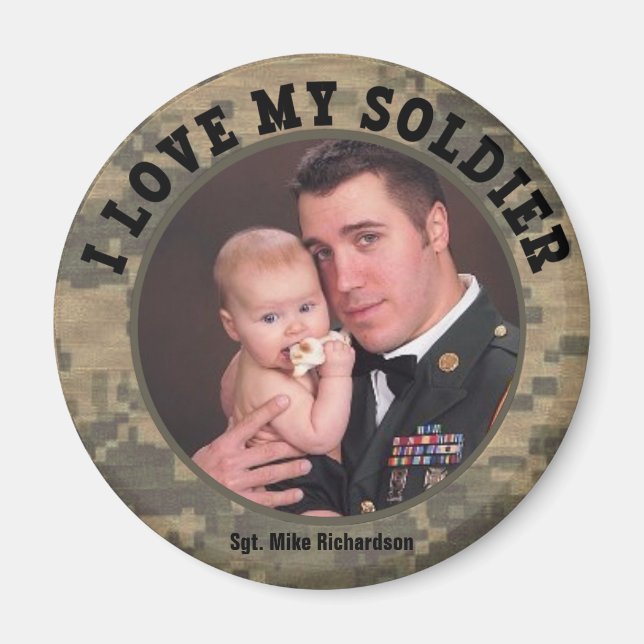 Custom Military I Love My Soldier Photo Frame Magnet (Front)