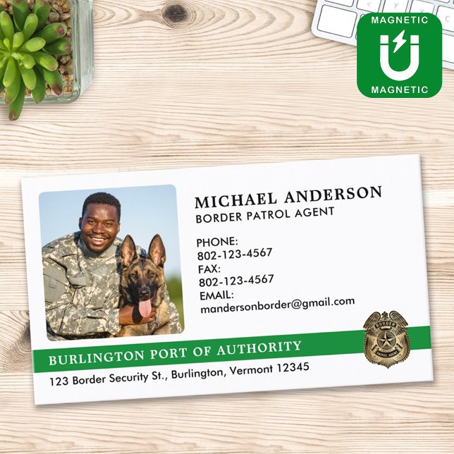 Custom Military Photo Logo Border Patrol Agent Business Card Magnet (Creator Uploaded)