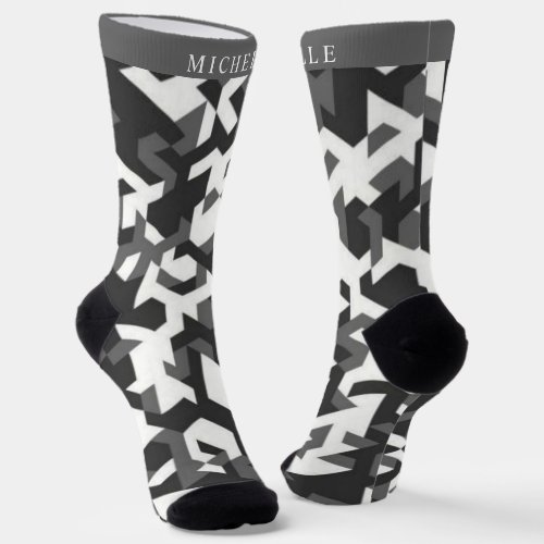 Custom Military White Black Grey Geometric Pattern Socks