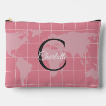 Custom Millennial Pink World Map Monogram Name