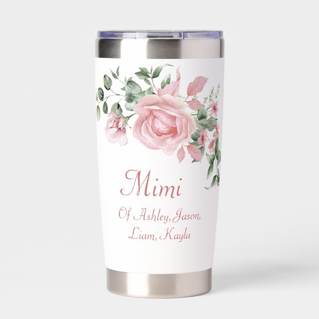 Custom Mimi Pink Roses Floral Personalized  Insulated Tumbler (Front)