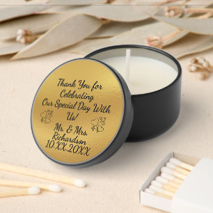 Custom Mini Black Gold Tin Candle Wedding Favors