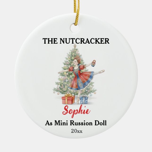 Custom Mini Russian Doll Nutcracker Photo Ceramic Ornament (Front)