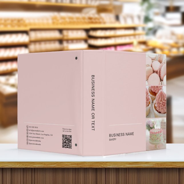 Custom Minimal Bakery Photo QR Recipe 3 Ring Binder (Custom Minimal Bakery Confectionery Cake Shop 3 Ring Binder by MINTIC DESIGN STUDIO)