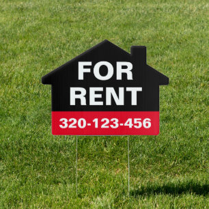 Custom Minimal Black Red For Rent Yard Signage