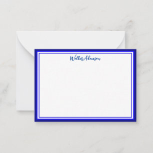 Custom Minimal Calligraphy Name & Border Navy Blue Note Card