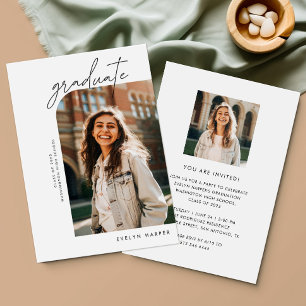 Custom Minimal Elegant Graduation Party Photo Invitation