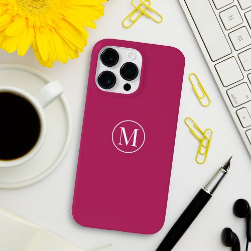 Custom Minimal Elegant Monogram Berry Red Blush Case_Mate iPhone 14 Pro Max Case