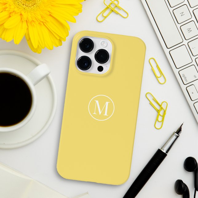 Custom Minimal Elegant Monogram Lemon Yellow Soft Case-Mate iPhone Case (Creator Uploaded)