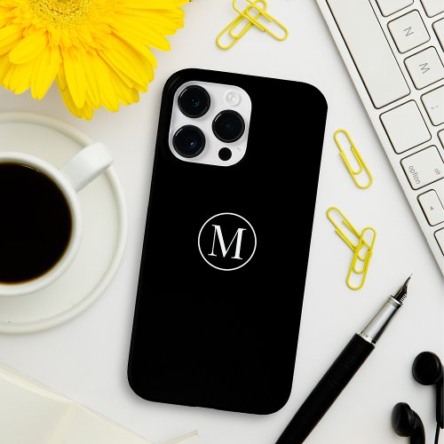 Custom Minimal Elegant Monogram Round Ring Black Case_Mate iPhone 14 Pro Max Case