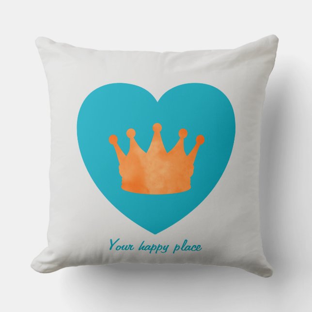 Custom Minimal Geometric Orange Crown Blue Heart  Throw Pillow (Front)