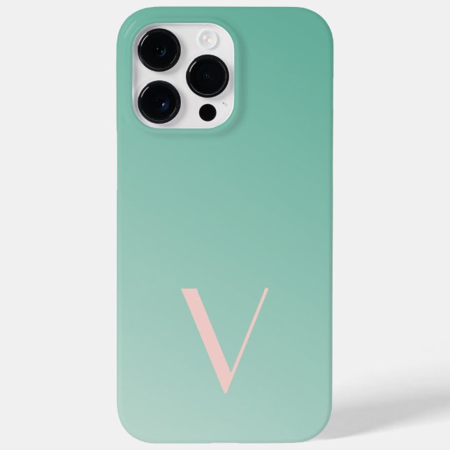 Custom Minimal Gradient Teal Modern Monogram Case-Mate iPhone Case (Back)
