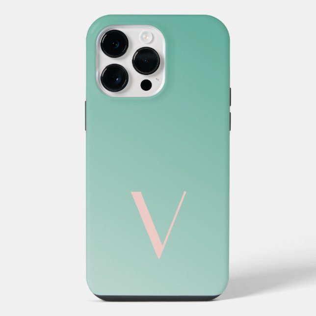 Custom Minimal Gradient Teal Modern Monogram Iphone Case (Back)