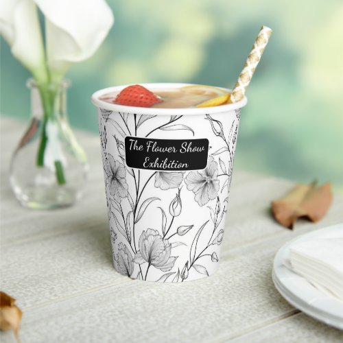 Custom Minimal line drawer Black  White Flowers  Paper Cups