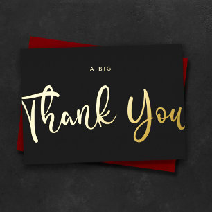 Custom Minimal Modern A Big Thank You Black & Gold Foil Holiday Card
